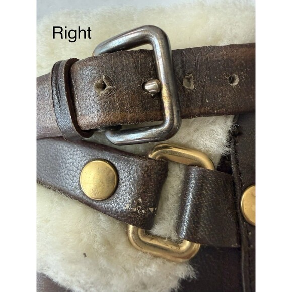 Miu Miu Shearling Lined Brown Leather Ankle Boots SIZE 9.5 Buckle Strap Designer - Picture 11 of 16